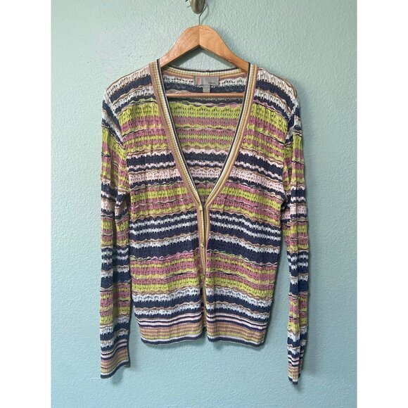 Vintage Missoni Women's Stripe Button Up Cardigan Sweater Lime Green‎ Size 10 - Picture 1 of 10